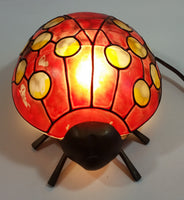 Red with Yellow Dots Painted Glass Bronze Finish Ladybug Ladybird Beetle Lamp Light