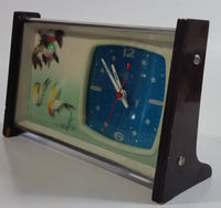 Retro 1960s Helm Brand Bird Themed Wind Up Alarm Clock in Brass and Wood