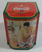 2003 Coca-Cola Coke 50's Diner Themed 5 1/2" Tall Tin Metal Hinged Lid Container