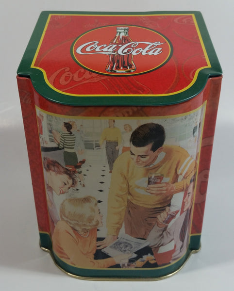 2003 Coca-Cola Coke 50's Diner Themed 5 1/2" Tall Tin Metal Hinged Lid Container