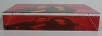 Rare Donny & Marie Osmond Hot Pink and Clear Lucite Resin Paperweight