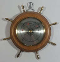 Vintage Fischer 7" Captain's Ships Wheel Wood Cased Barometer with Brass Handles