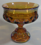 Vintage Indiana Orange Amber Iridescent Rainbow 5 1/4" Tall Carnival Glass Pedestal Style Thumbprint Compote Candy Dish