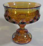 Vintage Indiana Orange Amber Iridescent Rainbow 5 1/4" Tall Carnival Glass Pedestal Style Thumbprint Compote Candy Dish
