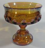 Vintage Indiana Orange Amber Iridescent Rainbow 5 1/4" Tall Carnival Glass Pedestal Style Thumbprint Compote Candy Dish