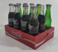 Vintage Enjoy Coca-Cola Coke Enjoy Sprite Different Languages 12 Miniature Glass Bottles in Red Plastic Holder