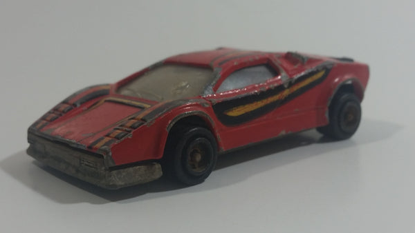 Vintage Majorette Lamborghini Red with Yellow and Black Stripes No. 237 1/56 Scale Die Cast Toy Dream Car Vehicle