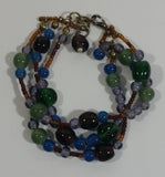 Dark Colorful 6 1/2" Long Three Layer Bead Bracelet