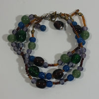 Dark Colorful 6 1/2" Long Three Layer Bead Bracelet