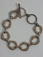 Uniquely Styled Reptile Bubble Bumps Texture Chain Link Style 6 1/2" Long White Gold Tone Bracelet