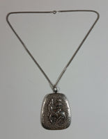 Warrior on a Horse 3D Embossed Metal Pendant 19 1/2 " Long Chain Link Necklace