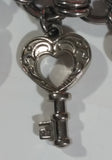 Guess Pink Enamel and Clear Rhinestone Silver Tone Metal Watch, Heart, Key Charm Pendant 7 1/2" Long Bracelet