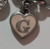 Guess Pink Enamel and Clear Rhinestone Silver Tone Metal Watch, Heart, Key Charm Pendant 7 1/2" Long Bracelet