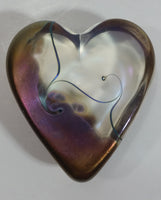 Signed RHAG Handmade In Canada Robert Held Iridescent Clear Swirl Pink Purple Rainbow Heart Shaped Art Glass