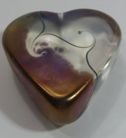 Signed RHAG Handmade In Canada Robert Held Iridescent Clear Swirl Pink Purple Rainbow Heart Shaped Art Glass