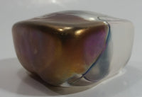 Signed RHAG Handmade In Canada Robert Held Iridescent Clear Swirl Pink Purple Rainbow Heart Shaped Art Glass