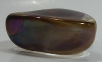 Signed RHAG Handmade In Canada Robert Held Iridescent Clear Swirl Pink Purple Rainbow Heart Shaped Art Glass