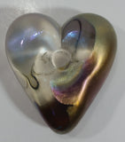 Signed RHAG Handmade In Canada Robert Held Iridescent Clear Swirl Pink Purple Rainbow Heart Shaped Art Glass