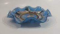 Vintage Disneyland Exclusive Walt Disney Productions Sleeping Beauty's Castle 7 1/2" Diameter Blue Waved Edge Glass Candy Dish / Ash Tray