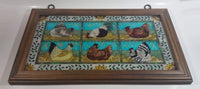 Highly Detailed Joan Baker Designs Hens Chicken Coop Hand Painted Stained Glass Wood Framed Window 13" x 22"