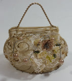 Decorative Lace and Beads Flower Design Metal Wire Framed Purse Bag Ornament