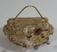 Decorative Lace and Beads Flower Design Metal Wire Framed Purse Bag Ornament