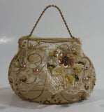 Decorative Lace and Beads Flower Design Metal Wire Framed Purse Bag Ornament