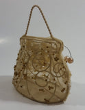 Decorative Lace and Beads Flower Design Metal Wire Framed Purse Bag Ornament