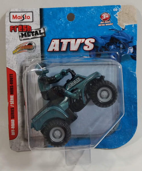 2016 Maisto Fresh Metal Motorized ATV's Off-Road Series Teal Blue Green ATV Quad with Rider Pullback Friction Die Cast Toy Car Vehicle - New in Package Sealed