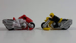 Rare 2005 Hot Wheels Micro Madnetics Exhaustio Yellow and Dragster Red Motorcycle Die Cast Toy Vehicle Fridge Magnets