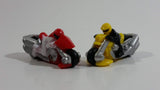 Rare 2005 Hot Wheels Micro Madnetics Exhaustio Yellow and Dragster Red Motorcycle Die Cast Toy Vehicle Fridge Magnets