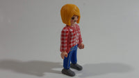 1992 Geobra Playmobil Blonde Woman "Campesina" Jeans and Red/White Plaid Top 3" Tall Toy Figure