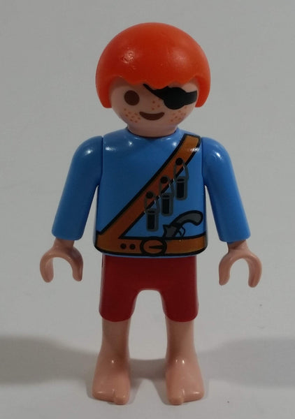 Geobra Playmobil Red Haired Pirate Boy Red Shorts Blue Top 2" Tall Toy Figure