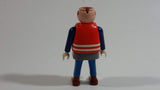 1993 Geobra Playmobil No Hair Man in Blue Bottoms Grey Top Dark Blue Sleeves Covered with Life Preserver Jacket 3" Tall Toy Figure