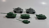 Vintage Blue-Box Toys Green Plastic Army Tanks with 2 Grey Plastic Tanks Made in Hong Kong - Lot of 5