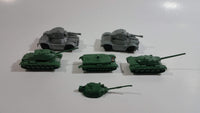 Vintage Blue-Box Toys Green Plastic Army Tanks with 2 Grey Plastic Tanks Made in Hong Kong - Lot of 5