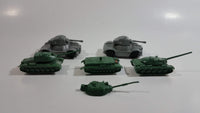 Vintage Blue-Box Toys Green Plastic Army Tanks with 2 Grey Plastic Tanks Made in Hong Kong - Lot of 5