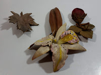 Set of 3 Hand Painted White Lily, Maple Leaf, and Red Rose Bud with Leaves Leather Fashion Pins