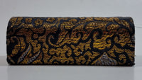 Fabric Covered Golden Flower Embroidered Black Lipstick Holder Case with Little Mirror