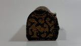 Fabric Covered Golden Flower Embroidered Black Lipstick Holder Case with Little Mirror