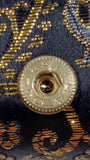 Fabric Covered Golden Flower Embroidered Black Lipstick Holder Case with Little Mirror