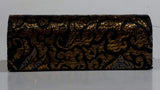 Fabric Covered Golden Flower Embroidered Black Lipstick Holder Case with Little Mirror