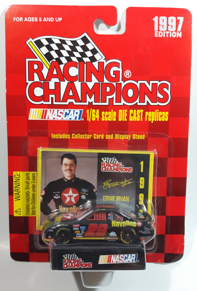 1997 Edition Racing Champions NASCAR #28 Ernie Irvan Havoline Texaco Ford Taurus Black Die Cast Toy Race Car Vehicle with Collector Card and Display Stand - New in Package Sealed