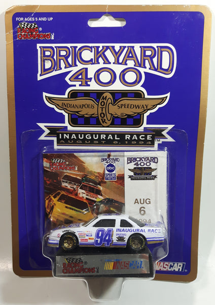 1994 Racing Champions Brickyard 400 Indianapolis Motor Speedway Inaugural Race NASCAR #94 Chevy Lumina White Die Cast Toy Race Car Vehicle with Trading Card and Display Stand - New in Package Sealed