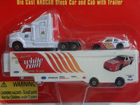 1997 Edition Racing Champions NASCAR #32 Dale Jarrett White Rain Racing Team Ford Taurus White and Red 1/144 Scale Tiny Micro Die Cast Race Car Vehicle with Semi Truck Cab and Trailer Set - New in Package Sealed