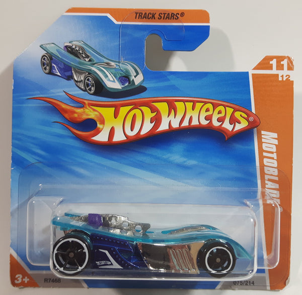 2010 Hot Wheels Track Stars Motoblade Clear Blue Die Cast Toy Car Vehicle New in Package - Short Card