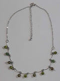 Green Bead 7 1/2" Long Metal Choker Chain Necklace