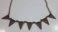 Black Enamel Triangle 20" Long Copper Tone Metal Chain Necklace