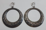 Vintage Silver Tone Wide Hoop Layered Scales Earrings