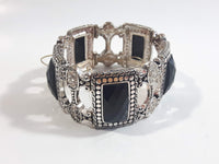 Black Plastic Stones with Clear Sparkling Rhinestone Metal Bracelet